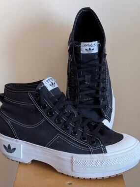 Adidas Originals Nizza Trek platform black and white high top sneakers Size 7.5